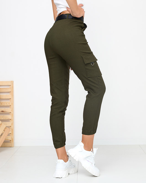 Зелені утеплені штани карго з кишенями - Одяг