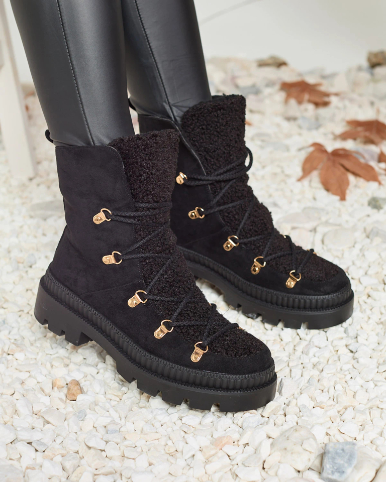 Royalfashion Černé dámské zateplené traperky s ovčí kůží Lery Walk