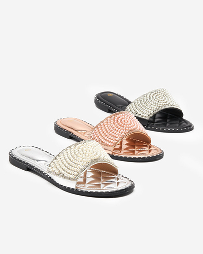 OUTLET Dámské stříbrné pantofle s ozdobami Ahaio - Obuv