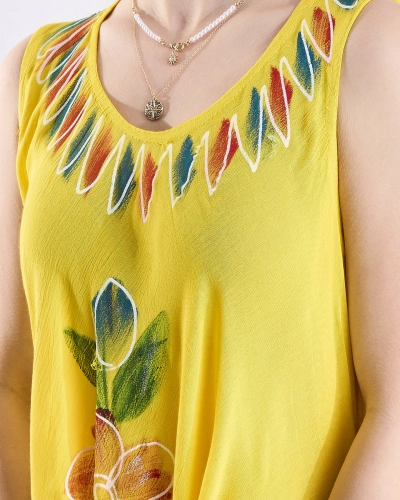 Žlutý dámský vzorovaný přehoz na postel s potiskem- Oblečení