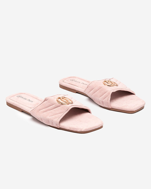 Світло-рожеві жіночі еко-замшеві тапочки з золотистим орнаментом Fanico - Туфлі