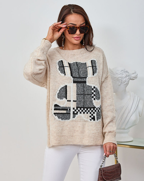 Royalfashion Бежевий жіночий светр з ведмедиком