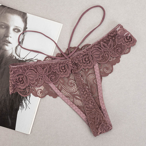 Коричнево-фіолетові мереживні трусики