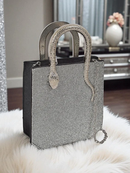 Royalfashion Dámská psaníčko kabelka se zirkony a hadími držadly Snake Glam