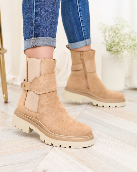 Royalfashion Světle hnědé dámské kozačky s ozdobným páskem Doasa