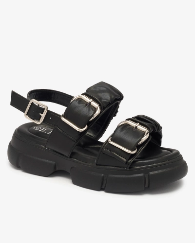 Чорні жіночі босоніжки на потовщеній підошві з пряжками Seomm- Footwear