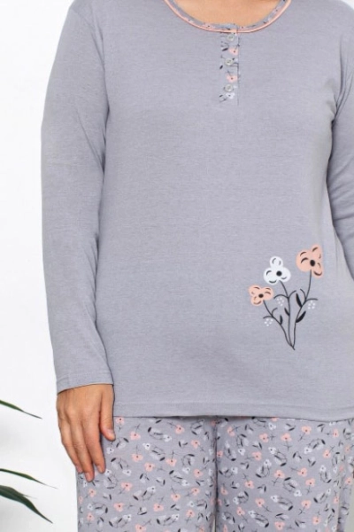 Royalfashion Bavlněné dámské 2-dílné květinové pyžamo VE VELIKOSTI PLUS