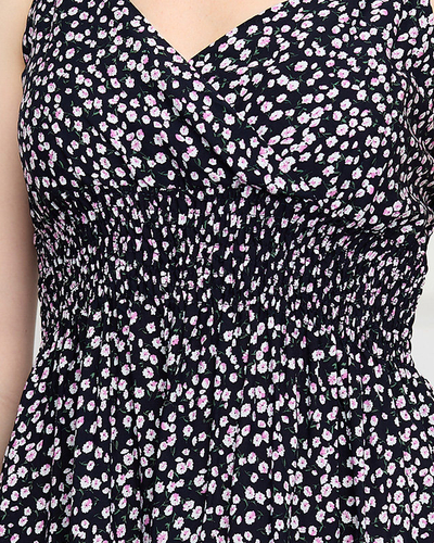 Černé krátké šaty s drobným fialovým květinovým vzorem - Oblečení