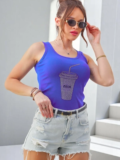Royalfashion Бавовняний жіночий топ на бретелях з ринстоновими чашками
