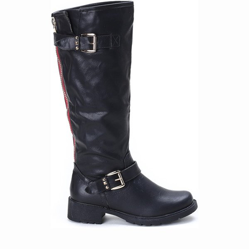 Czarne kozaki z klamrami Tamika- Obuwie