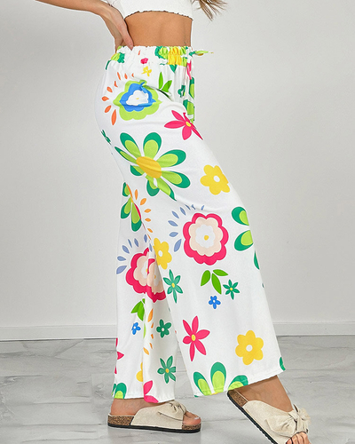 Royalfashion Dámské široké kalhoty z květinové látky