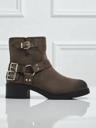 Dámské kotníkové boty z eko semiše s přezkami Valtos