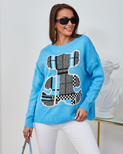 Синій жіночий светр з ведмедиком Royalfashion