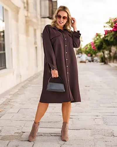 Royalfashion Dámské látkové šaty s knoflíky PLUS VELIKOST