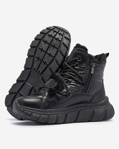 Чорні снігоступи з екошкіри з цирконами Armof - Взуття