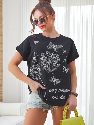 Royalfashion Женська бавовняна футболка з кульбабами та метеликом