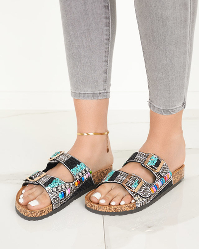 Чорні жіночі тапочки з різнокольоровими камінчиками Dusana - Взуття