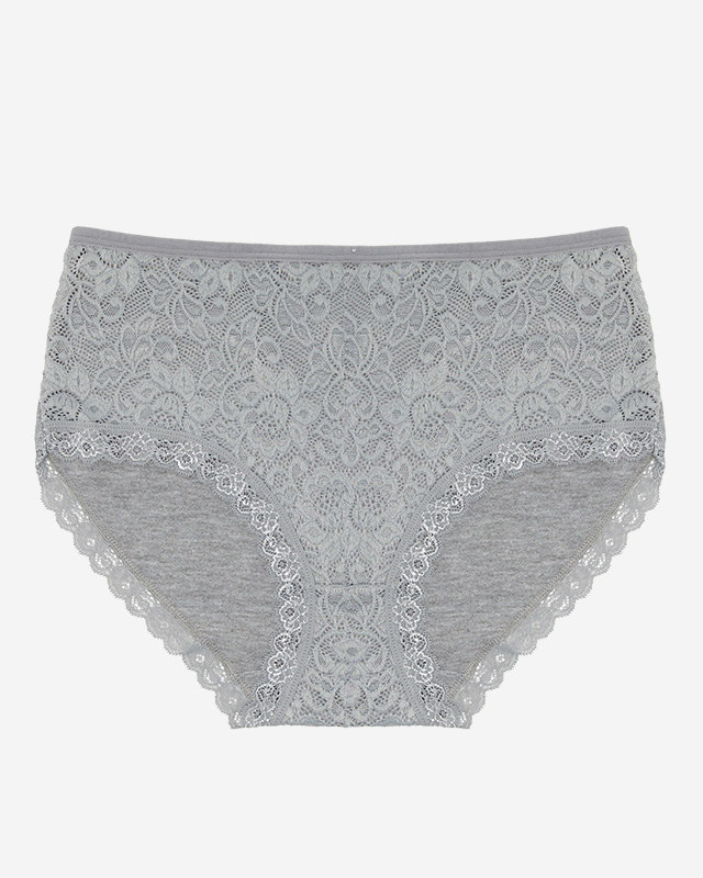 Šedé dámské bavlněné kalhotky s krajkou PLUS SIZE - Spodní prádlo