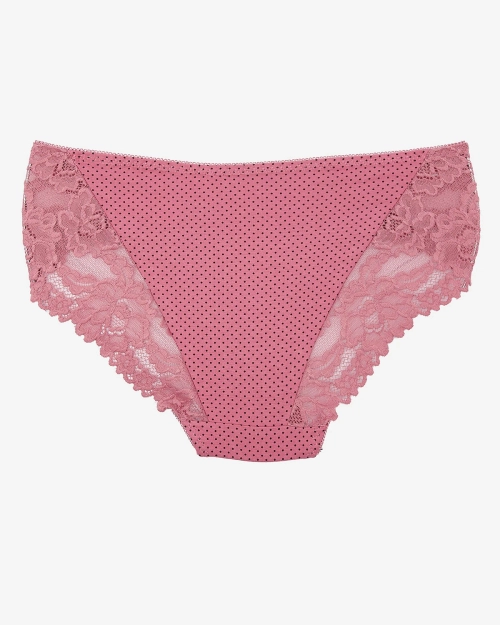Темно-рожеві жіночі трусики з принтом в горошок - Нижня білизна