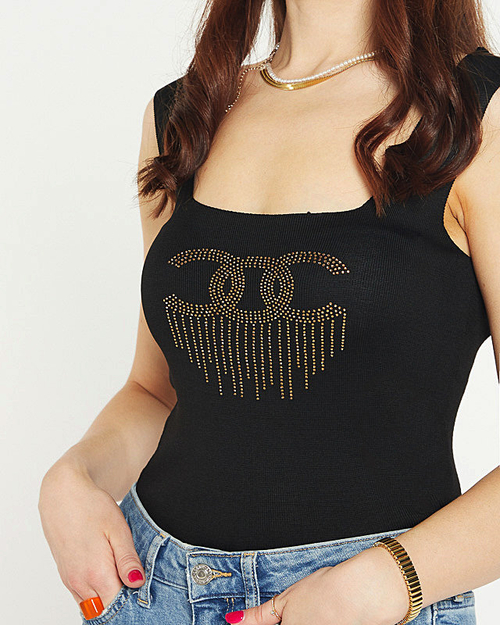 Чорний топ з цирконами