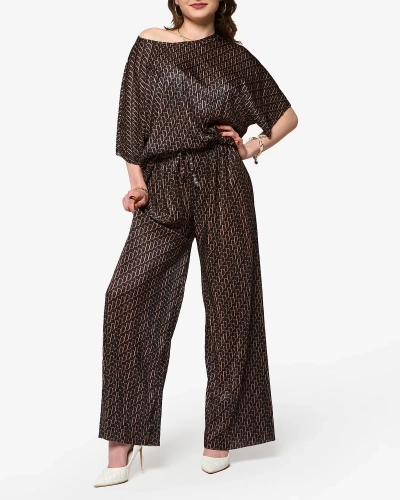 Чорний жіночий плісирований комплект з коричневим візерунком - Одяг