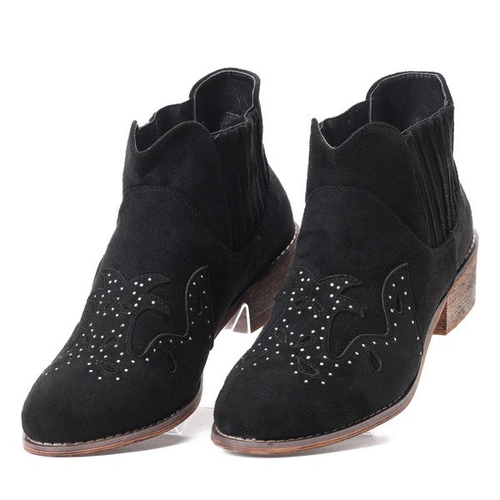 Czarne botki na płaskim obcasie Kate - Obuwie