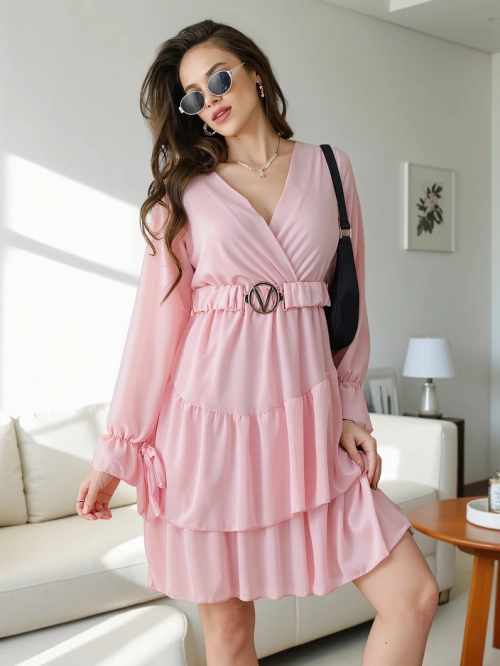 Royalfashion Жіноча міні-сукня з рюшами та обгортковим вирізом
