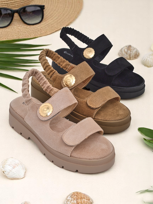 Сандалі жіночі бежеві Royalfashion Callista на платформі із замші