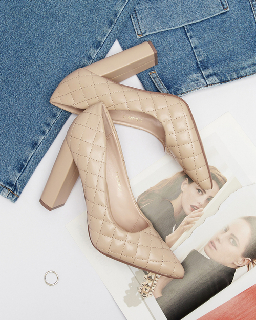 Бежеві жіночі туфлі-човники на шпильці з тисненням Torosa- Footwear