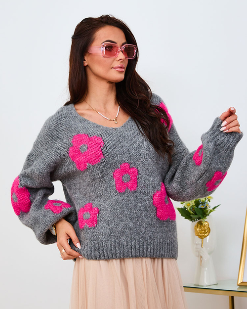 Светр жіночий квітковий Royalfashion Brown