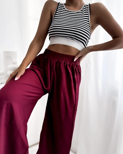Royalfashion Bordó dámské kalhoty culotte 7/8