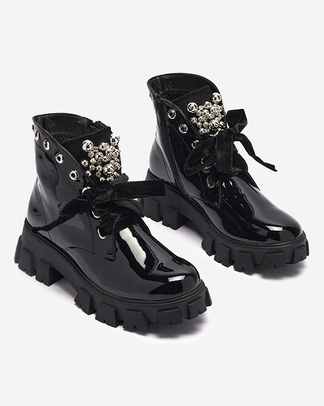 Dámské černé lakované boty Selpo- Footwear