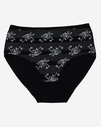 Černé bavlněné dámské slipy s slipy s potiskem PLUS VELIKOST- Spodní prádlo