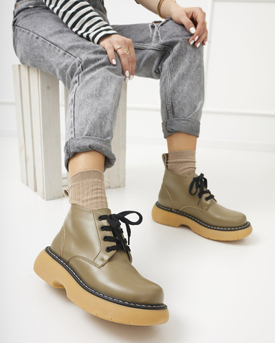 Khaki matné dámské kozačky od Renss - Footwear