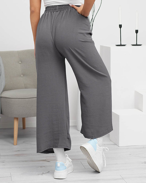 Темно-сірі жіночі штани палаццо з прикрасою