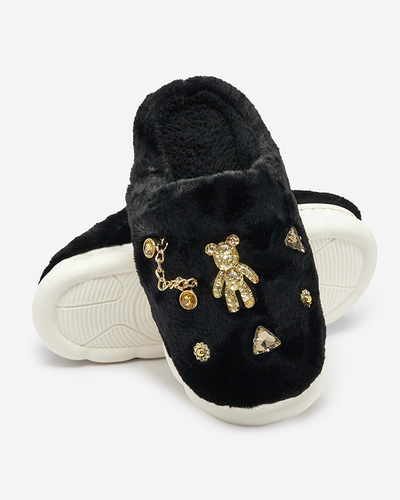 Royalfashion Чорні жіночі хутряні капці з орнаментом Erserra