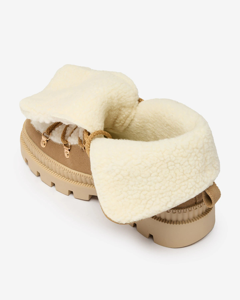 Royalfashion Béžové dámské zateplené traperky s ovčí kůží Lery Walk