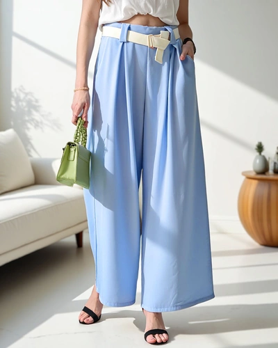 Royalfashion Široké dámské kalhoty s páskem