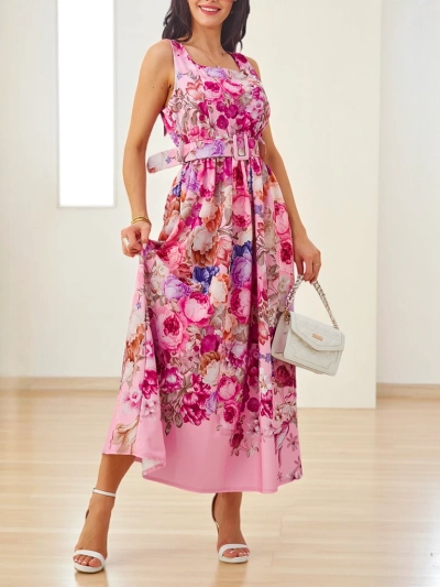 Royalfashion жіноча міді-сукня на бретелях з поясом у різних квіткових візерунках