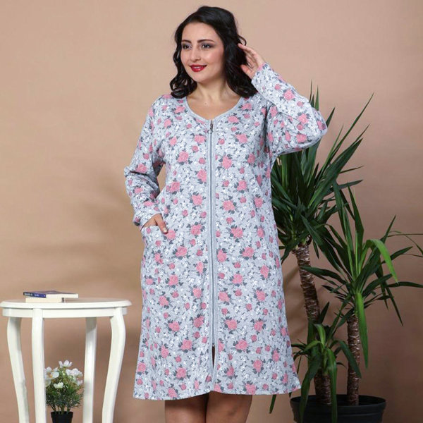 Šedá květovaná noční košile PLUS SIZE- Oblečení
