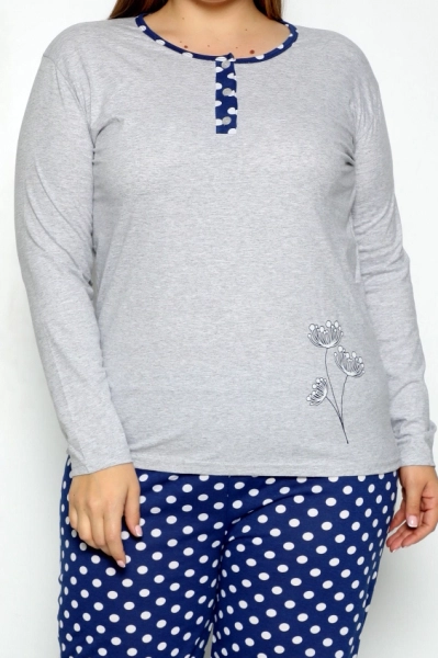Royalfashion Dámské bavlněné pyžamo 2-dílné s puntíky PLUS SIZE