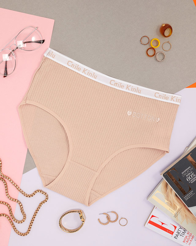 Béžové dámské bavlněné kalhotky s proužky - Spodní prádlo