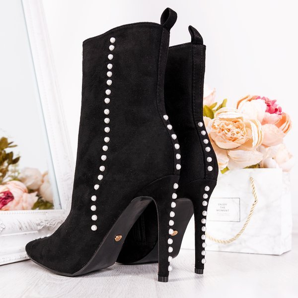 Černé boty na vyšším podpatku s perlami Sinini - Obuv