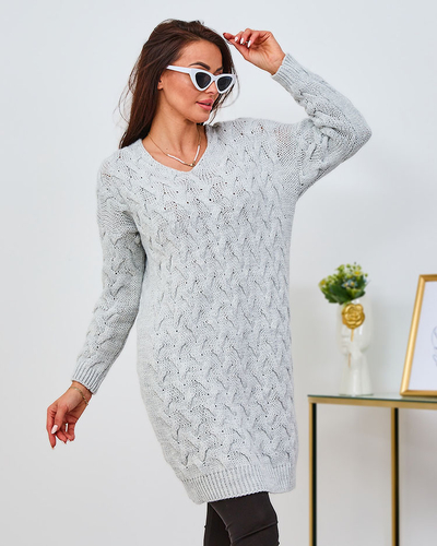 Royalfashion Světle šedé dámské svetrové šaty