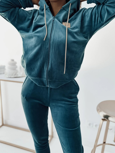 Royalfashion Tyrkysová dámská velurová mikinová souprava