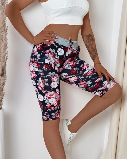 Бордові жіночі легінси 3/4 довжини з візерунком PLUS SIZE