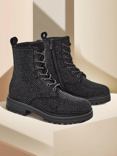 Жіночі чоботи на шнурках Royalfashion з камінням Руссо