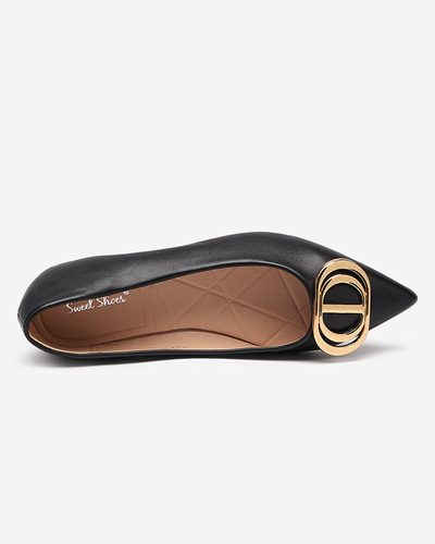 Dámské černo-zlaté špičaté baleríny s ozdobou na špičce Manico - Footwear