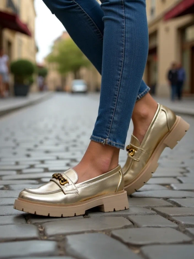 Royalfashion dámské mokasíny pozlacené Goldlove