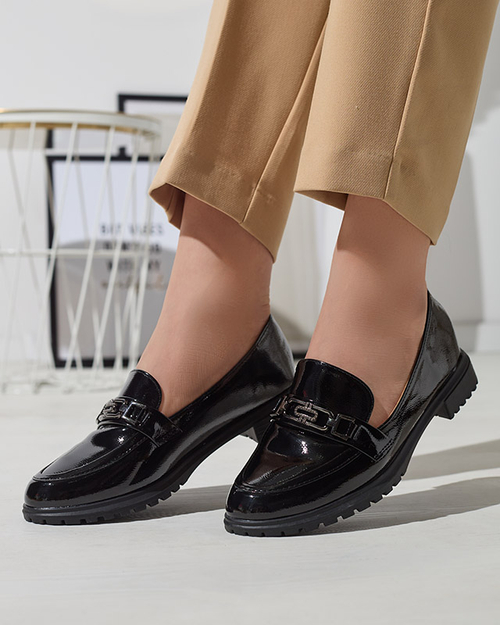 Жіночі лаковані мокасини з орнаментом чорного кольору Horiff- Footwear